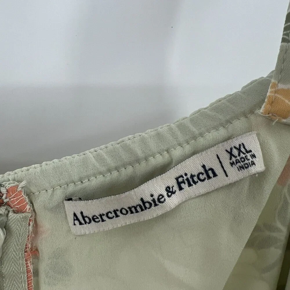 Abercrombie & Fitch Sage Green Floral Midi Dress Front Tie V-Neck Sleeveless XXL